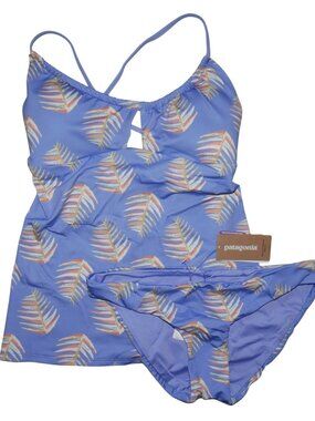 Patagonia 2 Piece Swimsuit Size XS Tankini Bathing Suit Violet Palms Surf Swim